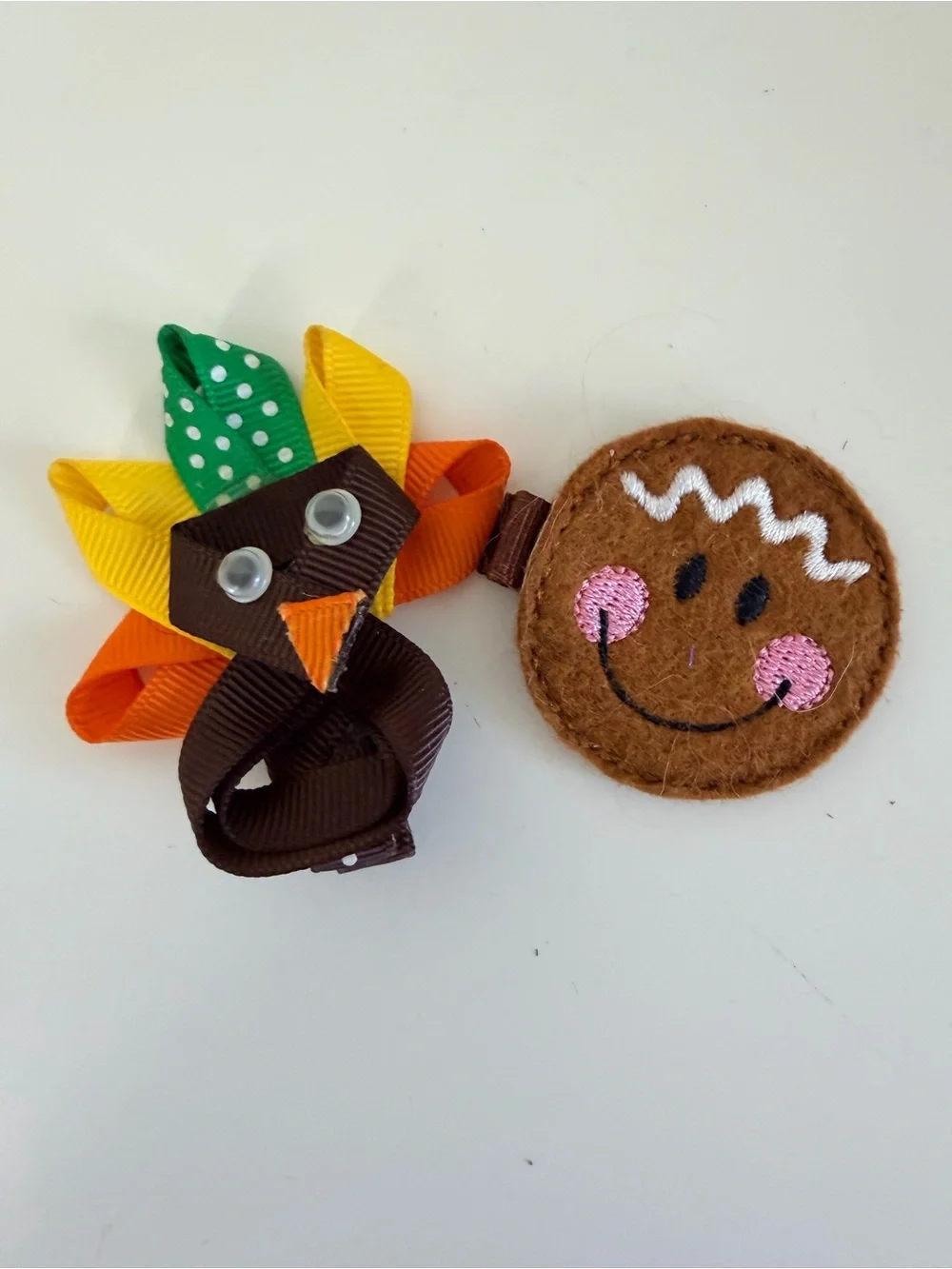 Handmade Thanksgiving Turkey Gingerbread Cookie Hair Clip Set Girls Fall Holiday
